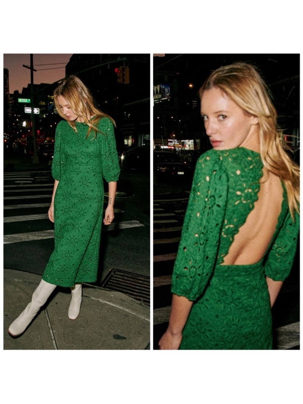 Sezane Cali Dress Garden Green Eyelet Organic Cotton Midi Dress NWT Size 8